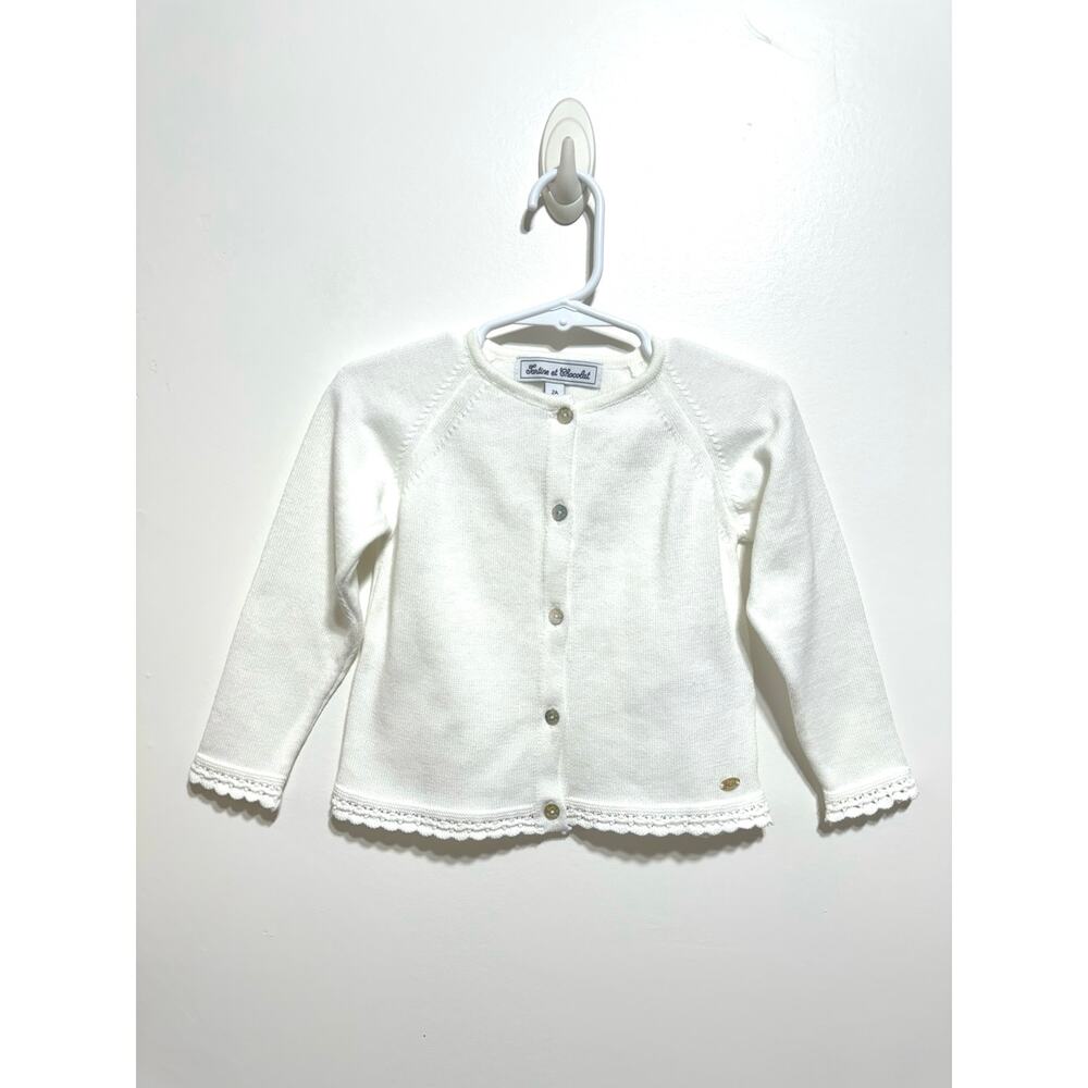 Tartine et Chocolat Baby Girl Size 2 Cotton White Button Cardigan Sweater NWOT